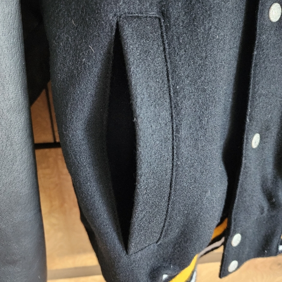 Men's Steelers REVERSIBLE Vintage Jeff Hamilton Jacket Wool/Leather Black XL - Picture 4 of 9